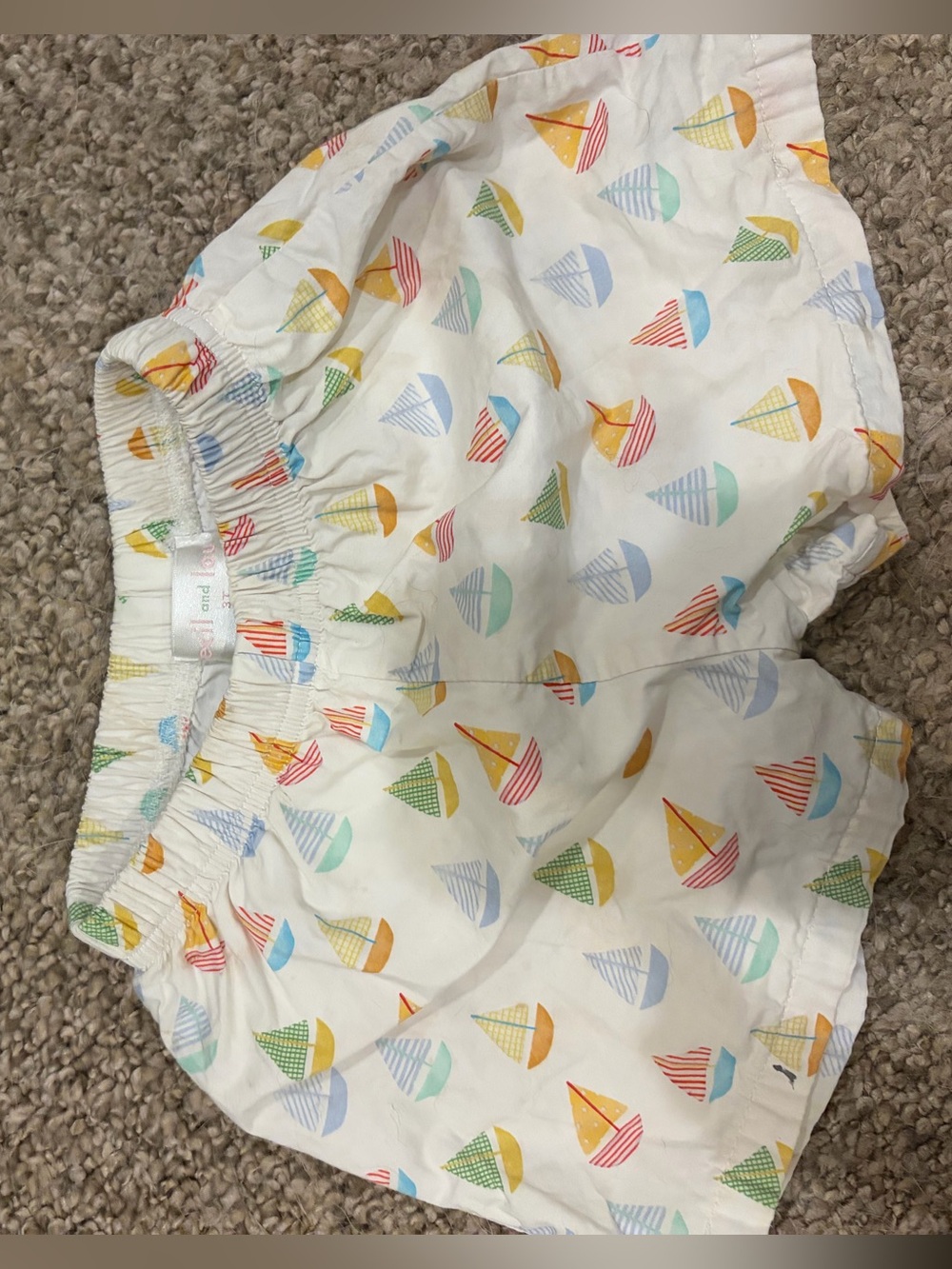 White Kids Elastic Waist Shorts with Multicolor Sailboat Print